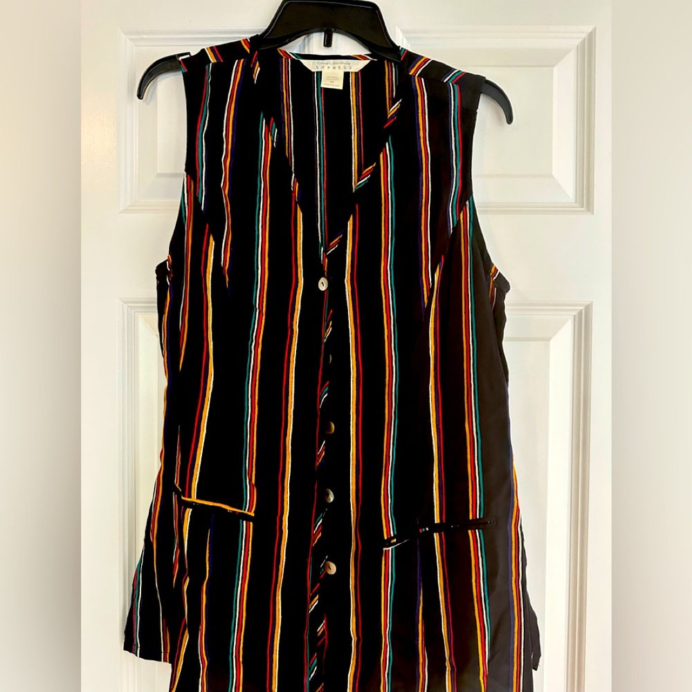 Vintage Express Vest - Colorful Button Front Black and multicolored striped Vest